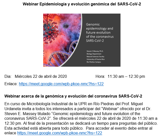 Webinar “Epidemiología Genómica Y Evolución Del SARS-CoV-2” – Facultad ...